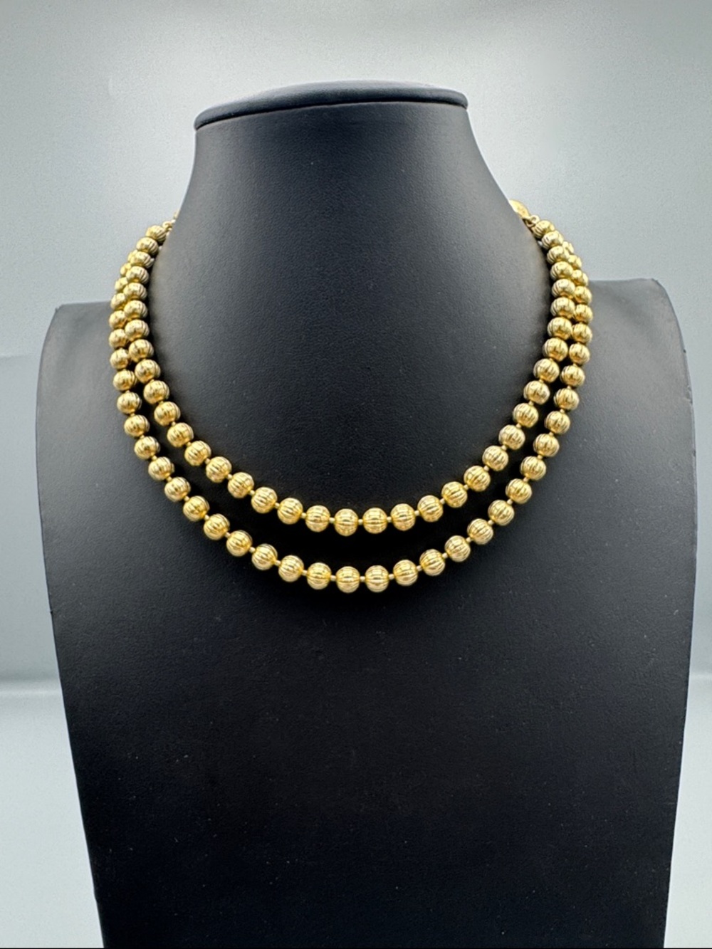 Gold Tone Metal Beaded Double-Strand Necklace
